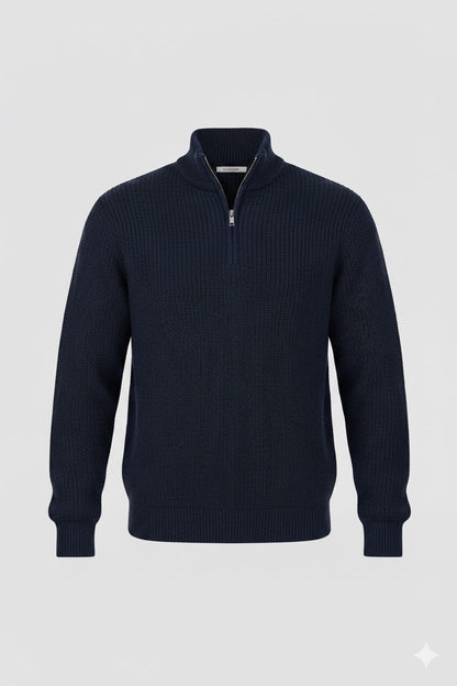 Textured Navy Knit Quarter-Zip Jumper