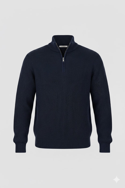 Textured Navy Knit Quarter-Zip Jumper