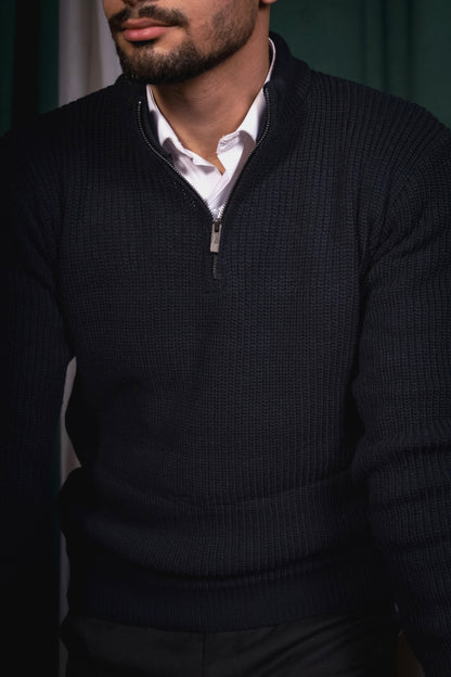 Textured Navy Knit Quarter-Zip Jumper