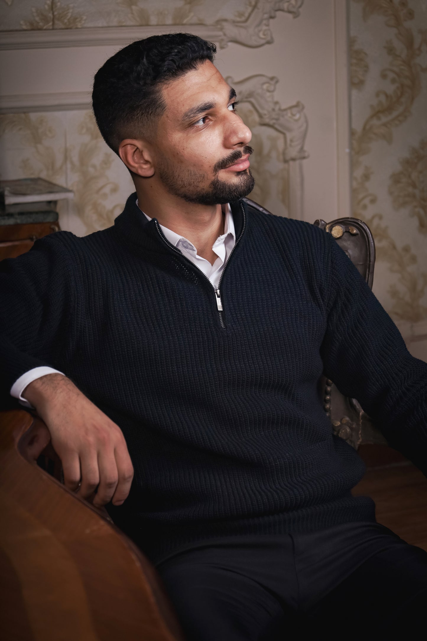 Textured Navy Knit Quarter-Zip Jumper