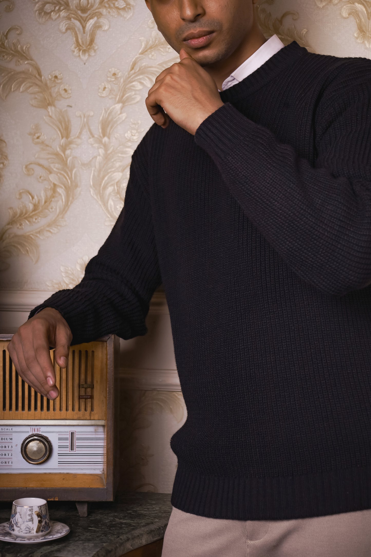 Loose Fit  Black Waffle Jumper