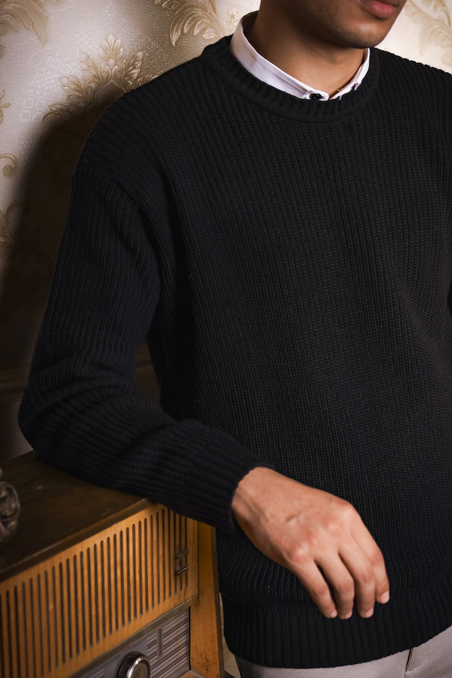 Loose Fit  Black Waffle Jumper