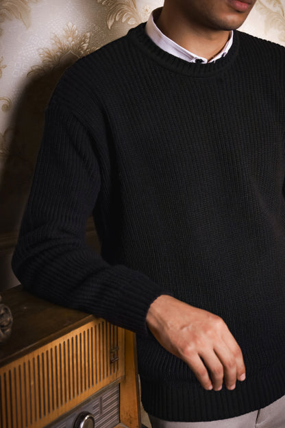 Loose Fit  Black Waffle Jumper